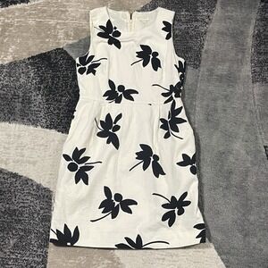 J.Crew Dress Women 6 White‎ Black Floral Sleeveless Sheath Cotton Career Daisy